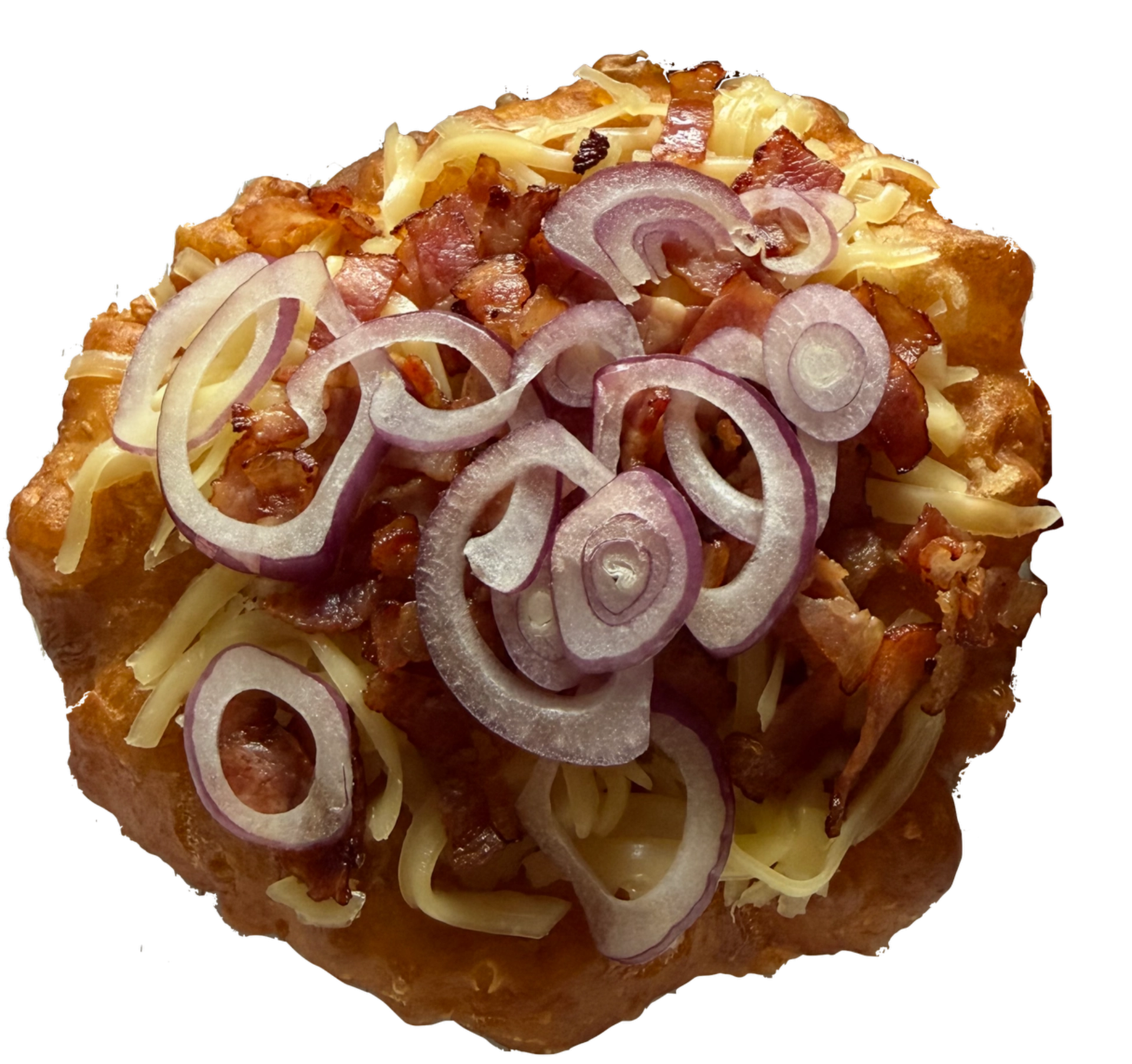 Langoš česnek sýr slanina cibule