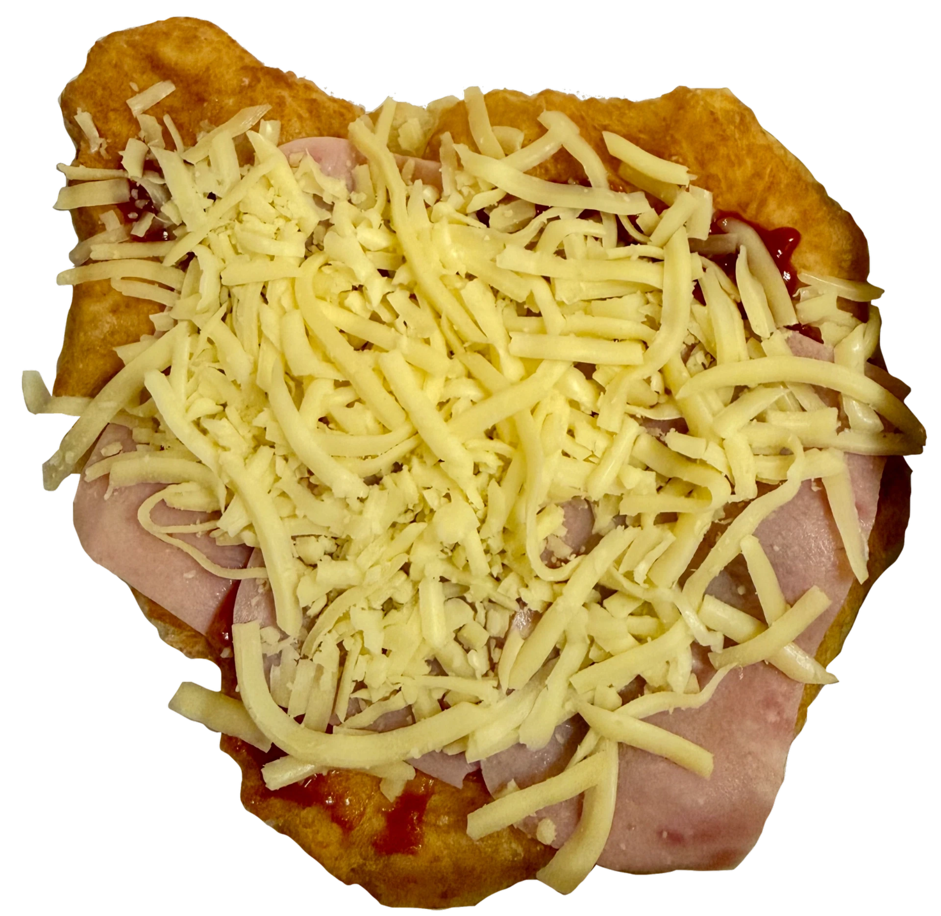 Langoš kečup sýr šunka česnek